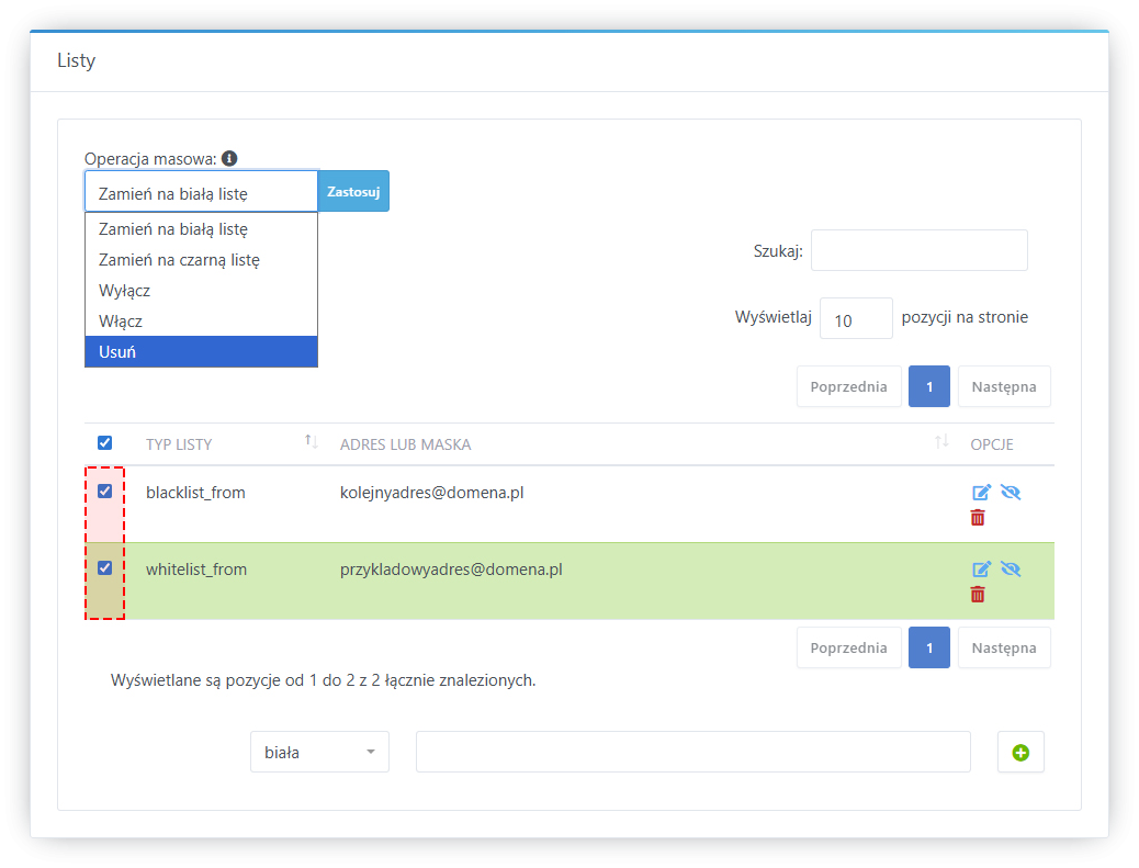 Jak dodać adres e-mail do białej lub czarnej listy?
