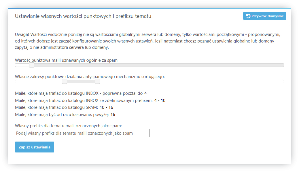 Jak zmienić progi punktacji antyspamowej?
